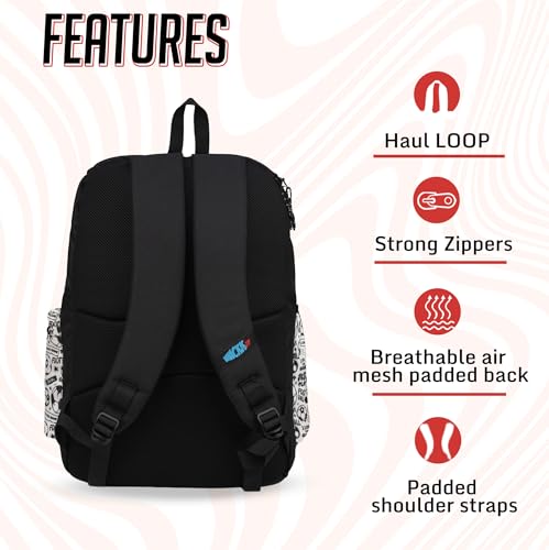 Image of WHACKK Figo Football Bag Black White 44L|Sports Backpack with Ball Holder, Detachable Wet Drawstring Pouch, Utility Pockets & Large Capacity for Gear