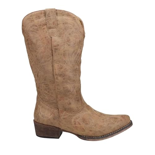 Image of ROPER Womens Riley Embroidered Snip Toe Casual Boots Mid Calf Low Heel 1-2 inch