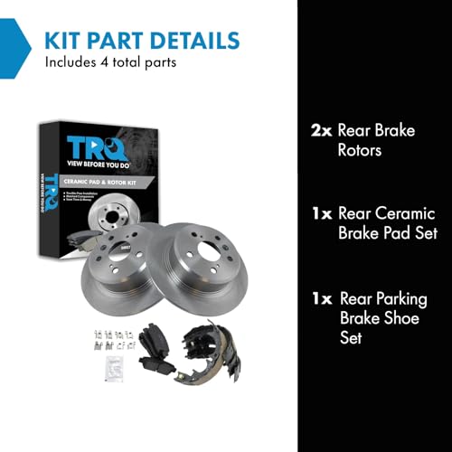 Image of TRQ Rear Brake Pad and Rotor Set Ceramic Parking Brake Shoe Set Compatible with 1998-1999 Toyota Avalon