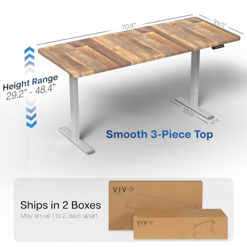 Image of VIVO Rustic Vintage Brown 71 x 30 in Standing Desk, DESK-KIT-1G7P | Electric, Holds 220 lbs, Sit Stand, Height Adjustable, Extra Deep Table Top, Memory Presets, 1B Series, Gray Frame