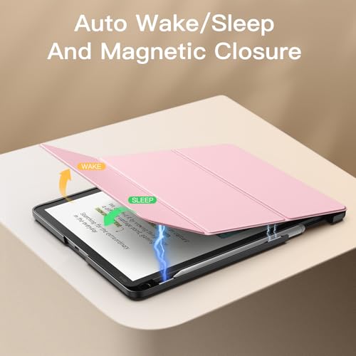 Image of MoKo Stand Case for 11 inch Kindle Scribe (3rd Generation -2025) & Kindle Scribe Colorsoft (1st Generation 2025) - Premium Leather Trifold Stand Cover with Pen Holder, Auto Sleep /Wake, Pink