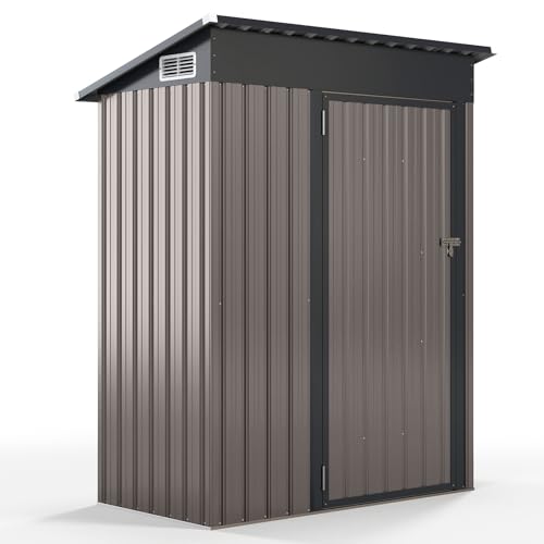 COSTWAY Gartenhaus Metall, 150 x 90,5 x 185 cm | 1,5 m³, Gerätehaus mit Pultdach & Tür, Geräteschuppen abschließbar, Gartenhütte Gartenschuppen, Garten Schuppen Outdoor (Hellgrau)