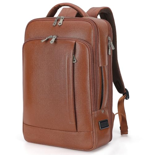TIDING Expandable Genuine Leather 15.6 Inch Laptop Backpack for Men Women