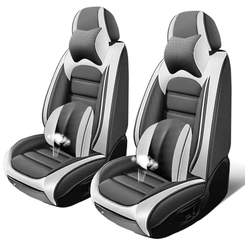 Image of Luxury Seat Covers for Subaru Outback 2006-2024,2PCS Nappa Leather Car Seat Covers,Waterproof Seat Protectors Auto Seat Covers,Breathable Nonslip Interior Cover Seats for Cars(White and Gray)