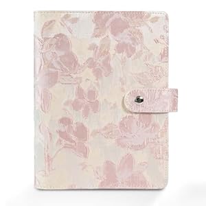 Aesthetic A5 6 Ring Binder Refillable Notebook Budget Binder Magnet Closure Fabric Pink Peach Blossom Binder 5.5 x 8.5 Loose Leaf Planner with 7 Tabbed Dividers for Women School Office