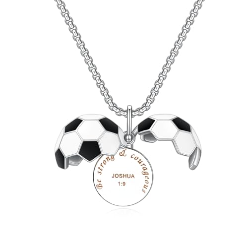 Rnivida Soccer Jewelry Gifts Engraved Christian Bible Verse,Soccer Pendant Necklace to Hold photos Inside for Men and Women
