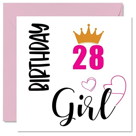 Tarjeta de cumpleaños número 28 para mujer, cumpleaños y niña, tarjetas de felicitación de cumpleaños para mujer de 28 años, 145 mmx145 mm, tarjetas de felicitación de veintiocho y ocho cumpleaños