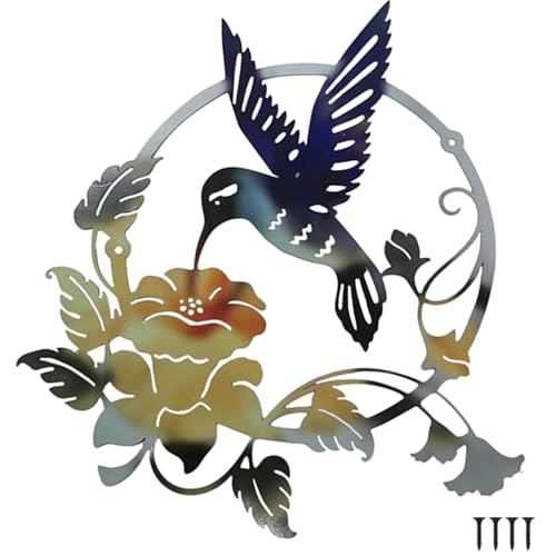 HZBAKLO Art Mural d'Oiseaux en Métal, Décoration Murale Ronde de Colibri, Fleurs d'Extérieur, Ornement à Suspendre pour la Maison et le Jardin