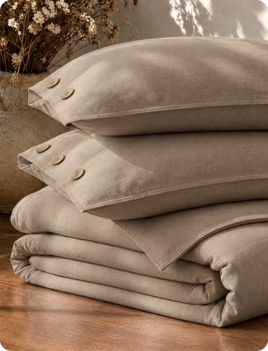 Bedsure PureWoven Linen Duvet Cover King, Linen Cotton Blend, Brown
