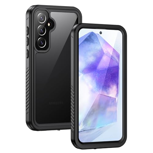 Lanhiem for Samsung Galaxy A55 5G Case, IP68 Waterproof Dustproof with Built-in Screen Protector, Heavy Duty Full Body Protective Phone Case for Samsung A55 5G, Black/Clear