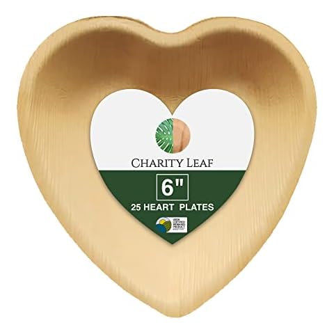 Charity Leaf Disposable Palm Leaf 6" Heart Plates (25 pieces) Bamboo Like Serving Platters, Disposable Boards, Eco-Friendly Dinnerware For Weddings, Catering, Events Cover