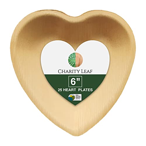 Charity Leaf Disposable Palm Leaf 6" Heart Plates (25 Pieces) Bamboo Like Serving Platters, Disposable Boards, Eco-Friendly Dinnerware For Weddings, Catering, Events #TOP5