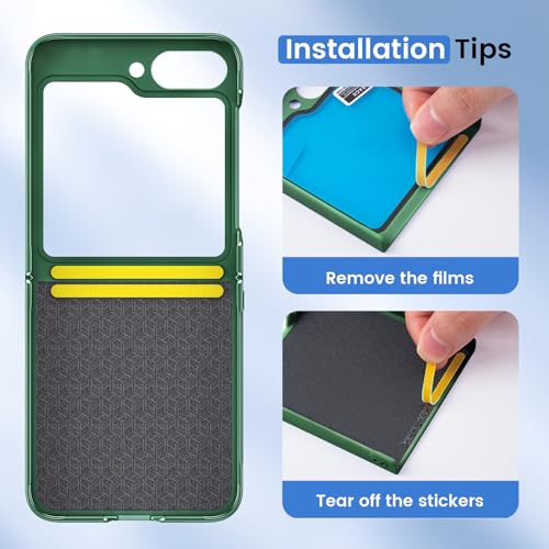 Image of Ruky for Z Flip 6 Slim Case, with Built-in Screen Protector, Dark Green | Support Wireless Charging Hard PC Ultra-Thin Full Body Protective Phone Cover for Samsung Galaxy Z Flip 6, Dark Green
