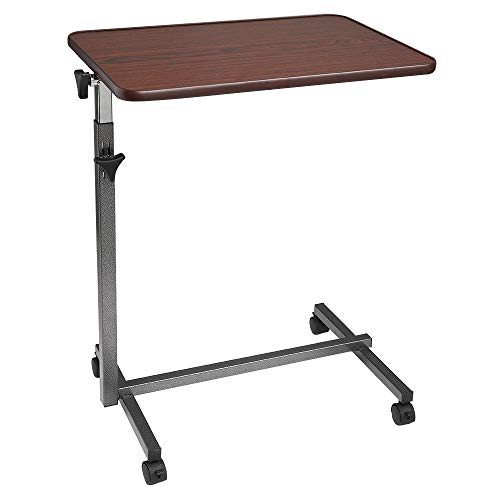 FCH 23.6 Inch Rolling Adjustable Multifunctional Lifting Computer Desk, Tilting Desktop, Sit Stand Laptop Desk TV Tray for Bed Sofa Hospital Reading Eating, Brown