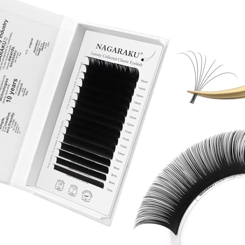 NAGARAKU Pestañas Individuales Clásico 1:1 Pestañas Postizas Pelo a Pelo Colección Lujo De 3.ªGeneración Volumen Natural Hechas Suaves Professional Single Eyelash Negro Mate 16 Filas(0.07mm C 7-15m)