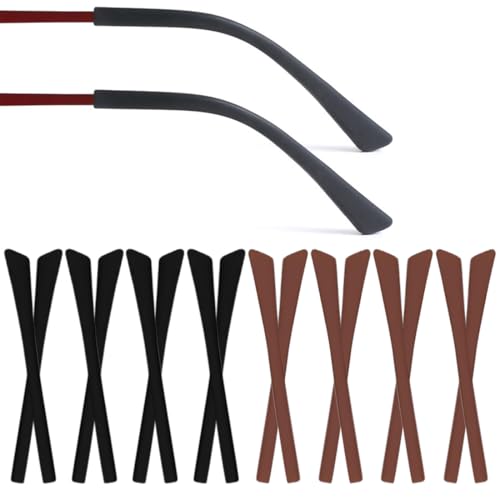 8 Par Fundas de Silicona para las Patillas de las Gafas, de Medias de Silicona Antideslizantes para los Oídos, Universales Común Gancho para Oreja Antideslizante para Gafas (Negro/Marrón)