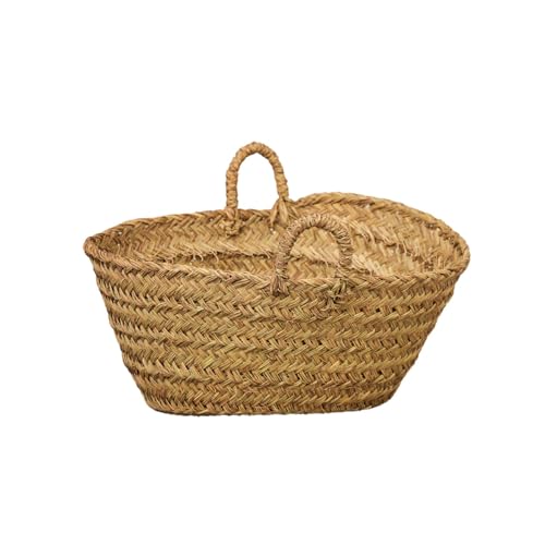 Capazo de esparto o leñero redondo, cesto para la leña o decoración Birdikus (4V, aprox. 45-50x30 cm)