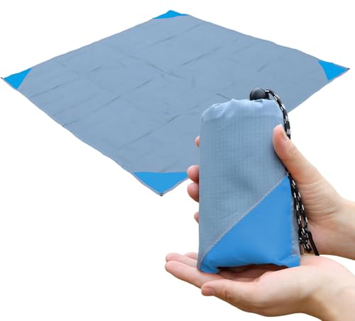 Orga'Neat Pocket Picnic Blanket, Sandproof Lightweight Pocket Camping Tarp, 55″x 60″ Foldable & Fits into Small Bag, Water Resistant Washable Quick Dry Compact Beach Mat for Outdoor Recreation