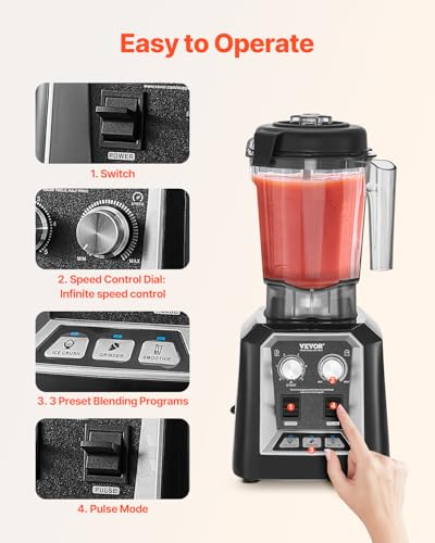 Image of VEVOR Blender for Smoothies, 68 oz 1400W, Professional Blender with Powerful Motor, Multi-Functional Food Processing Blenders with Grinder Container for Smoothie /Milkshake /Juice, Fits for Kitchen