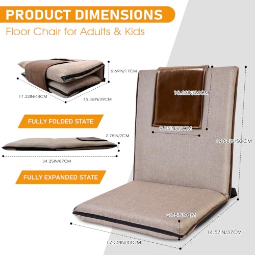 Image of FASTMOMENT Floor Chair with Back Support Foldable Meditation Seat, Brown | 14 Adjustable Positions, 330lbs Weight Capacity, Washable Linen Cover, Sturdy KOYO Bearings, Portable Ground Chair for Adults
