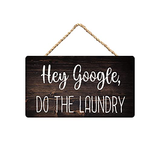 12x6 Inch Funny Laundry Room Wooden Sign Hey Google, Do The Laundry Mini Hand-Painted Farmhouse Decor Christmas Gift for Busy Families & Tech Lovers Practical Utility Room Accent