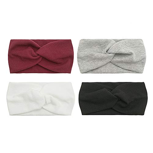LOVINO Women Headbands Elastic Turban Head Wrap Headband Yoga Headbands Knotted Hair Band Accessories for Fashion Sport 4 Pack I