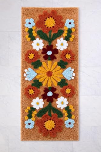 Image of Roseate Tan Daisy Super Soft (50x125 cm) Microfibre 2000 GSM Anti Skid Runner for Bedroom /Carpets for Living Room /Kitchen Mats for Floor /Floor Mat /Bathroom Mat /Rug