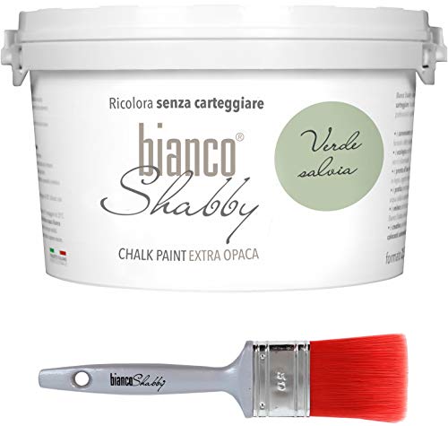 CHALK PAINT Verde Salvia & Pincel - Pintura Shabby Chic Vintage Extra Mate (2,5 L) + Pincel profesional (50 mm)