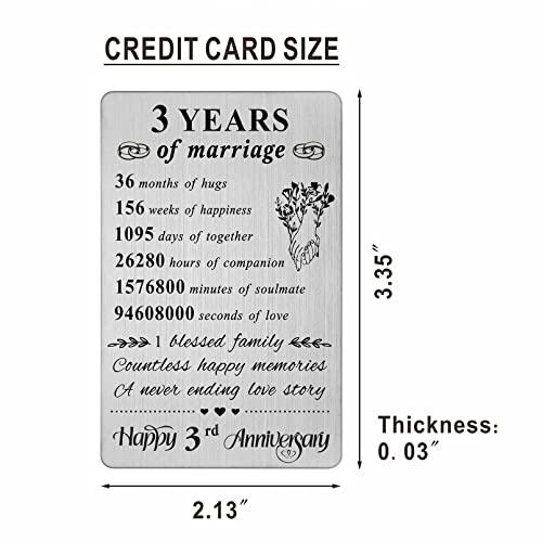Resdink 3Rd Anniversary Card Gifts For Him Her Husband Wife, 3 Year Anniversary Card For Women Men, Happy 3Rd Anniversary Wallet Card, Gift Ideas For 3 Yr Wedding Anniversary #TOP2