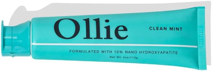 Ollie Clean Mint Nano Hydroxyapatite Toothpaste for Teeth Whitening, 10% Hydroxyapatite Formula, 4oz