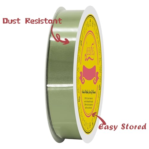 Image of Dusty Sage Green Double Face Satin Ribbon 1 inch X 50 Yards Spool Bright Colors Very Suitable for Weddings Gift Package Wrapping Dancer Wand Sewing Party Hair Bow Invitation Decorations and More