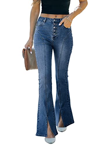 Evaless Womens High Waisted Bell Bottom Jeans Denim High Rise Wide Leg Flare Jean Pants Blue Size 18 #TOP22