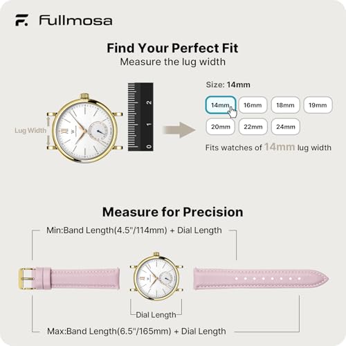 Image of Fullmosa Watch Band, Quick Release Leather Watch Strap Compatible with Samsung Galaxy Garmin for Men Women, Replacement Bands Width 12mm 14mm 16mm 18mm 19mm 20mm 21mm 22mm 24mm