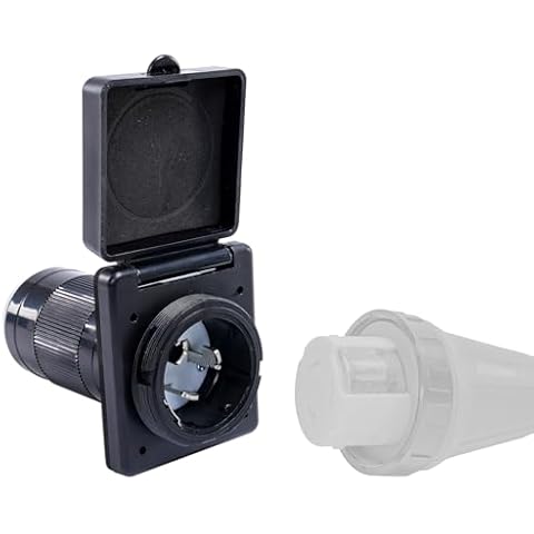 CAMPELIFY 50 AMP 125/250V RV Inlet 3 Prong Male Plug Shore Power Inlet-NEMA SS2-50P 50 Amp Replacement RV Power Inlet Plug Box,50 Amp Male End Connector with Twist-Lock Connection,Black Cover