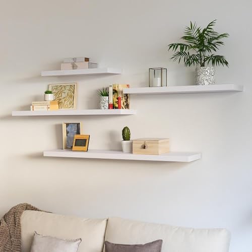 Miniatura 5 de Lolahome - Set De 2 Baldas Flotantes Para Pared De Madera Blancas De 80x23 Cm, 2 Estanterías De Pared Resistentes Y Decorativas Sin Agujeros Visibles Para Salón, Cocina, Oficina O Dormitorio