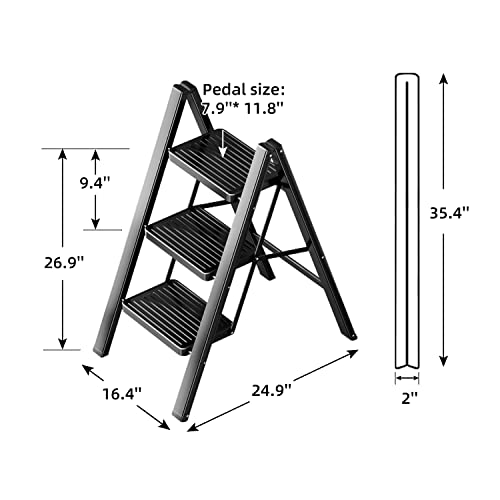Gamegem 3 Step Ladder Folding Step Stool With Wide Anti-Slip Pedal, 330Lbs Capacity, Lightweight Portable Stepladder For Home And Kitchen Use,Black #TOP5