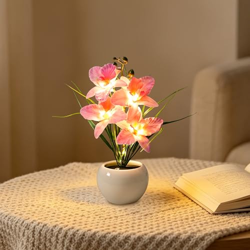 Image of Rechargeable Orchid Artificial Flower Lamp, Desk Bedroom Bar Coffee Shop Light Lamp Decor Night Light Gifts for Women Mom Grandma Girlfriend Friend Wife Birthday Christmas Valentines Mothers Day