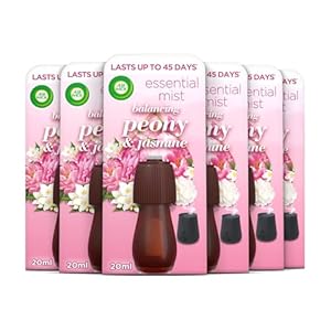Air Wick Essential Mist Refills, Peony and Jasmine, Pack 6 x 20 ml, Natural Essential Oils, Last up to 270 days, Air freshener