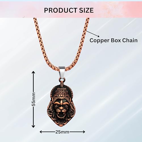 Image of M Men Style Narasimha Metal Pendant With 22 Inch Box Stainless Steel Chain | Lord Narshinha Trident Necklace | Hindu Religious Jewelry for Men & Women