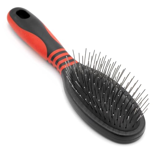 Image of Jeffers Pet Single Sided Pin Brush for Dogs Cats Horses, Patented Pin Pad, Durable Bristles, Detangling Grooming Brush for Medium to Long Hair, Smooth Finish, Tangle Free Coat, Travel Size - Medium