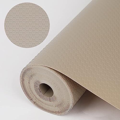 Image of WochiTV Shelf Liner for Cabinets, Drawer 23.6 Inch x 15 Feet, Non Adhesive EVA Plastic Waterproof Protectors Mats for Kitchen, Pantry, Bathroom Closet, Cupboard, Khaki