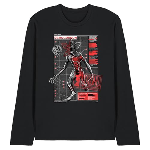 T-shirt Stranger Things Demogorgon noir coton manches longues unisexe