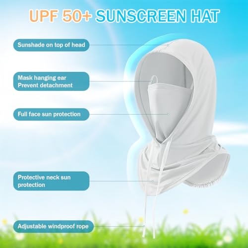 Image of GUSTAVE UPF 50+ Face Mask for Bikers Men 3 in 1 Balaclava Sun Hood with Face Mask & Neck Gaiter, Ice Silk Cool Touch Drawstring Sun Hood Quick Dry Moisture-Wicking Outdoor Riding Sun Hat