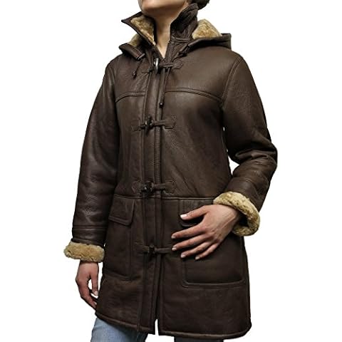 BRANDSLOCK Womens Duffle Genuine Shearling Sheepskin Leather Trench Bomber Coat (Brown, x_l) Cover