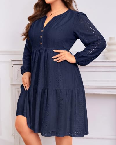 Image of Plus Size Summer Dress Casual Boho Button Up Tiered Midi Sundress Women
