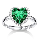 Bestyle Heart May Emerald Birthstone Rings Embellished with White Cubic Zirconia Minimalist Sterling Silver Open Band Gemstone Rings for Birthday/Christmas/Party/Anniversary/Wedding