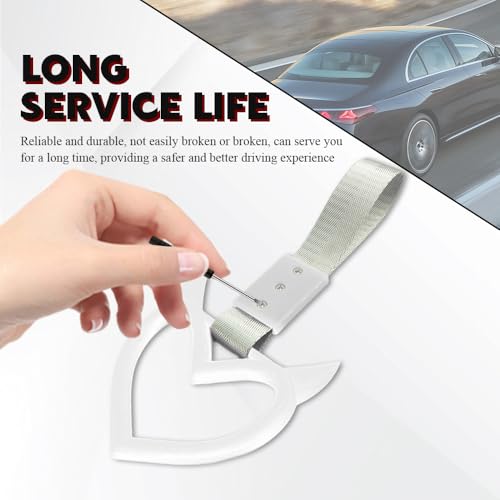 Image of 2PCS Heart shaped Car Handle Straps, Heart Car Accessories, Ring Hearts Shaped Cars Hand Strap Drift Charm, Universal Handle Keychains Accessory Suitable for Cars Bus (White+silver)