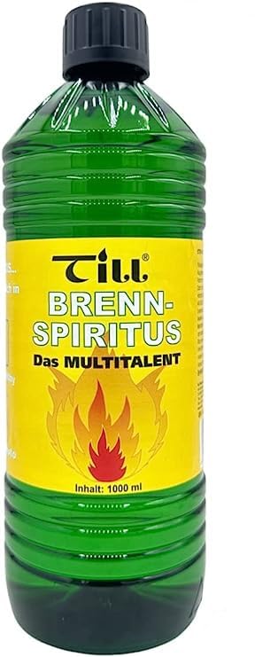 Till Brennspiritus 1 Liter, Reiniger und Brennstoff, 94% Ethanol, hochwertiger Spiritus Allrounder für Freizeit, Hobby, Auto, Haushalt, Gewerbe und Industrie