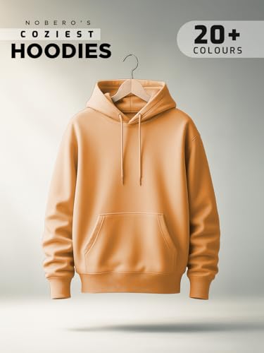 Image of NOBERO Oversized Solid Hooded Sweatshirt for Men | Oversized Hoodie for Men | Hooded Pullover | Cotton Rich Printed Hoodie 280 GSM Fleece