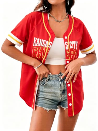 Image of Game Day Shirts Football Jersey for Wome Football Mom Tops | Football Jersey for Women Button Down Football Mom Shirt Short Sleeve Tops